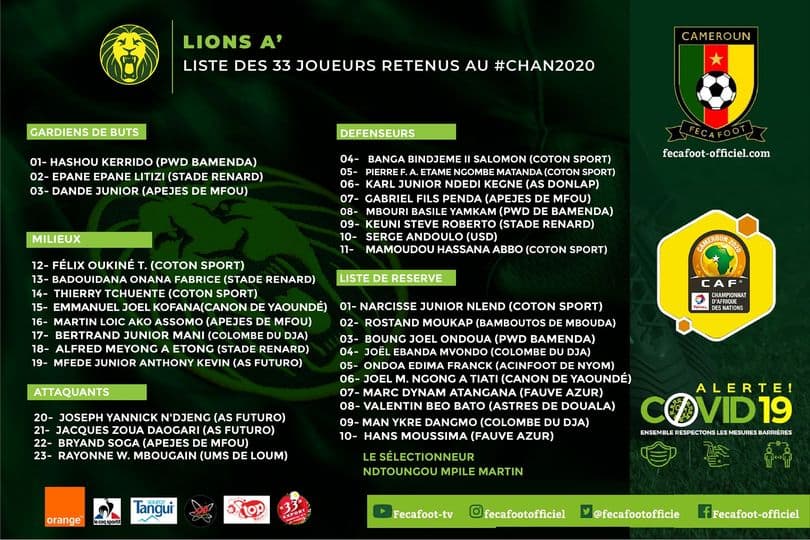 Liste officielle du Cameroun