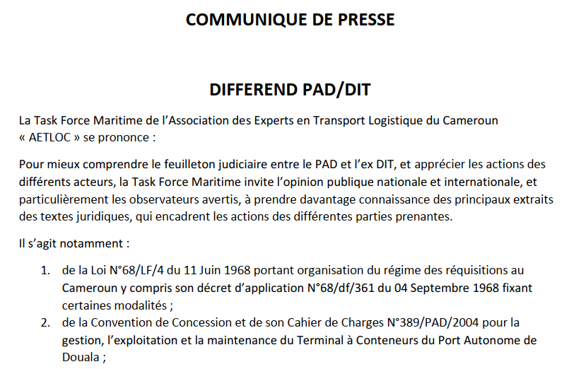 Communiqué de presse PAD