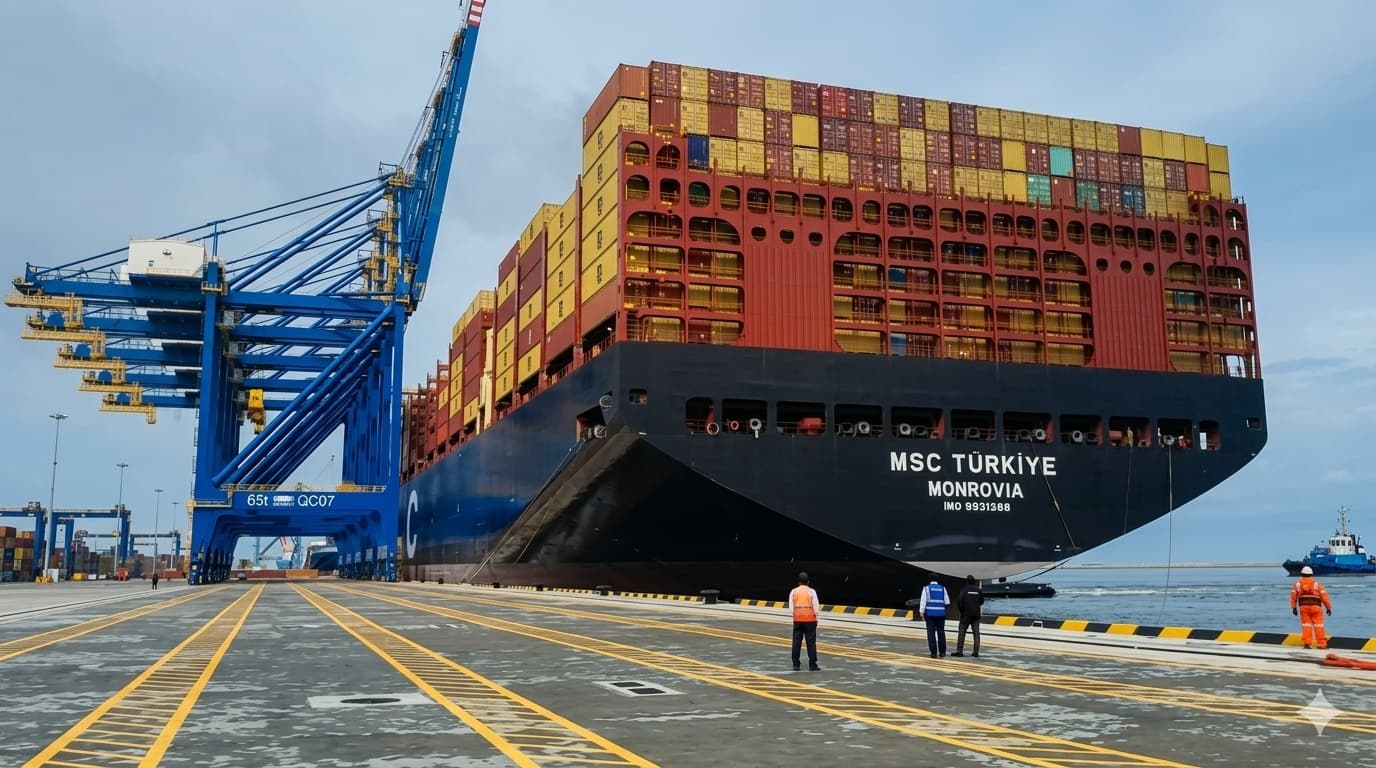 Accostage du MSC Türkiye au Terminal 2 du port de Kribi, le 8 mai 2025 (c)JeuneAfrique