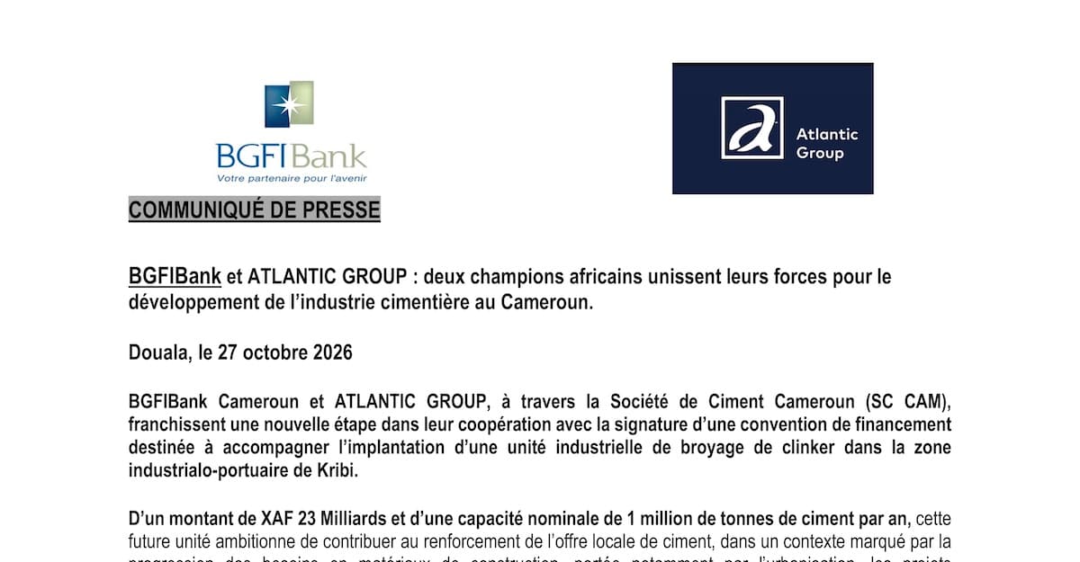 COMMUNIQUE DE PRESSE - SIGNATURE DE CONVENTION DE FINANCEMENT ecomatin